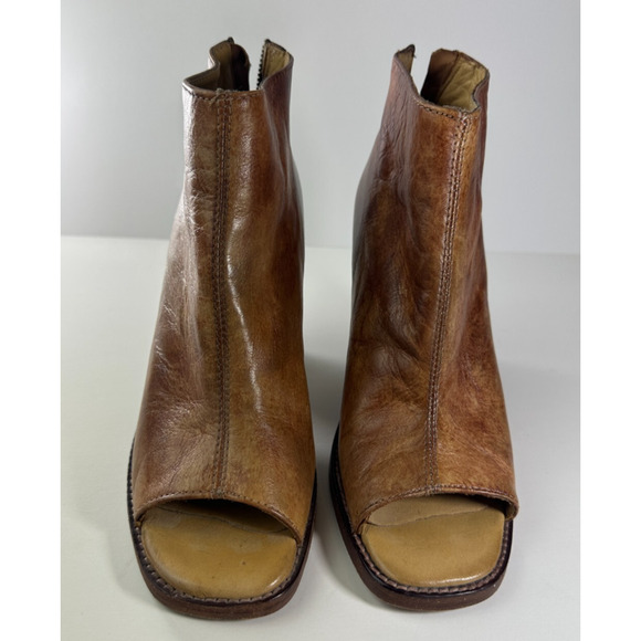 Bed Stu Peep Toe Zip Bootie Block Heel Distressed Brown Leather Boots Size 7 - Picture 3 of 16